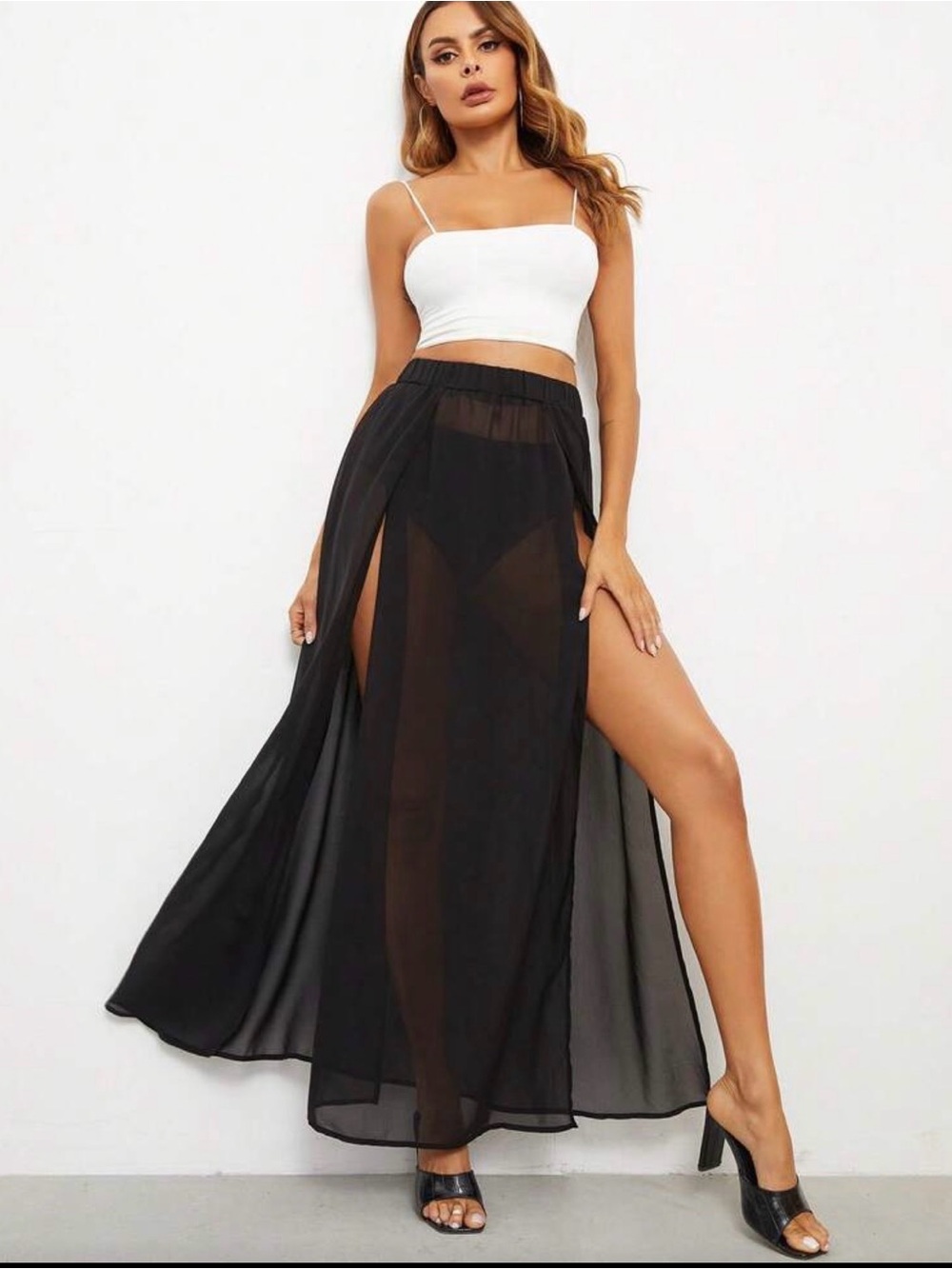 Black Sheer Split Maxi Skirt - Women's Flowing Beach Cover-Up